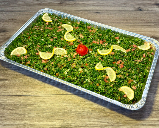 Traditional Lebanese tabouli salad catering tray for Calgary events